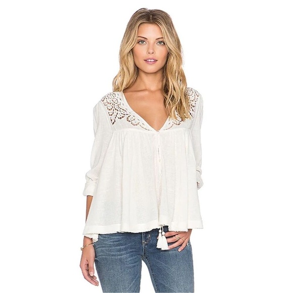 Free People Doin It Right Boho Blouse Ivory, size M - Picture 2 of 13